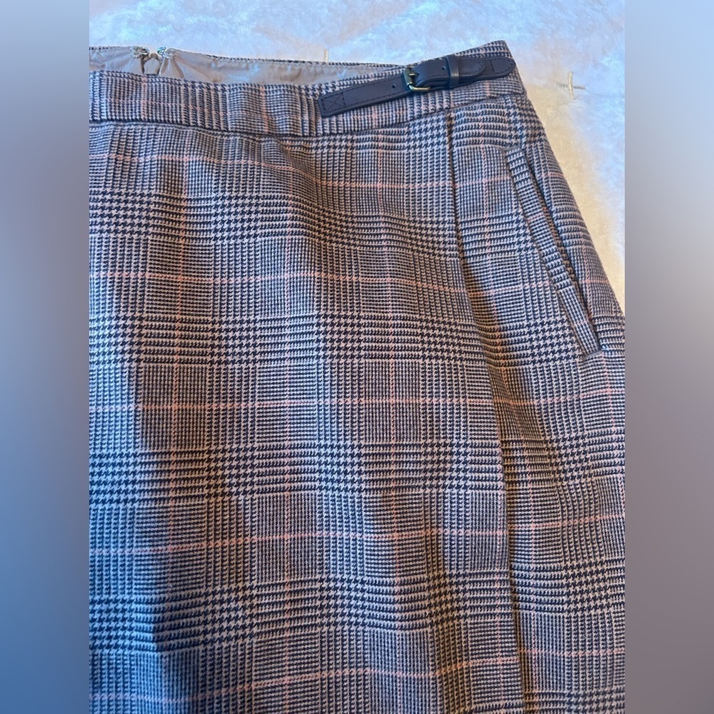 LL Bean Faux Wrap Skirt Womens 10P Brown Plaid Classic Zip Lined Pockets Academy - Picture 6 of 11